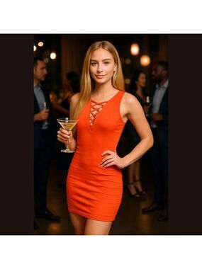 Missguided Orange Lace Up Front Bodycon Dress Size 2